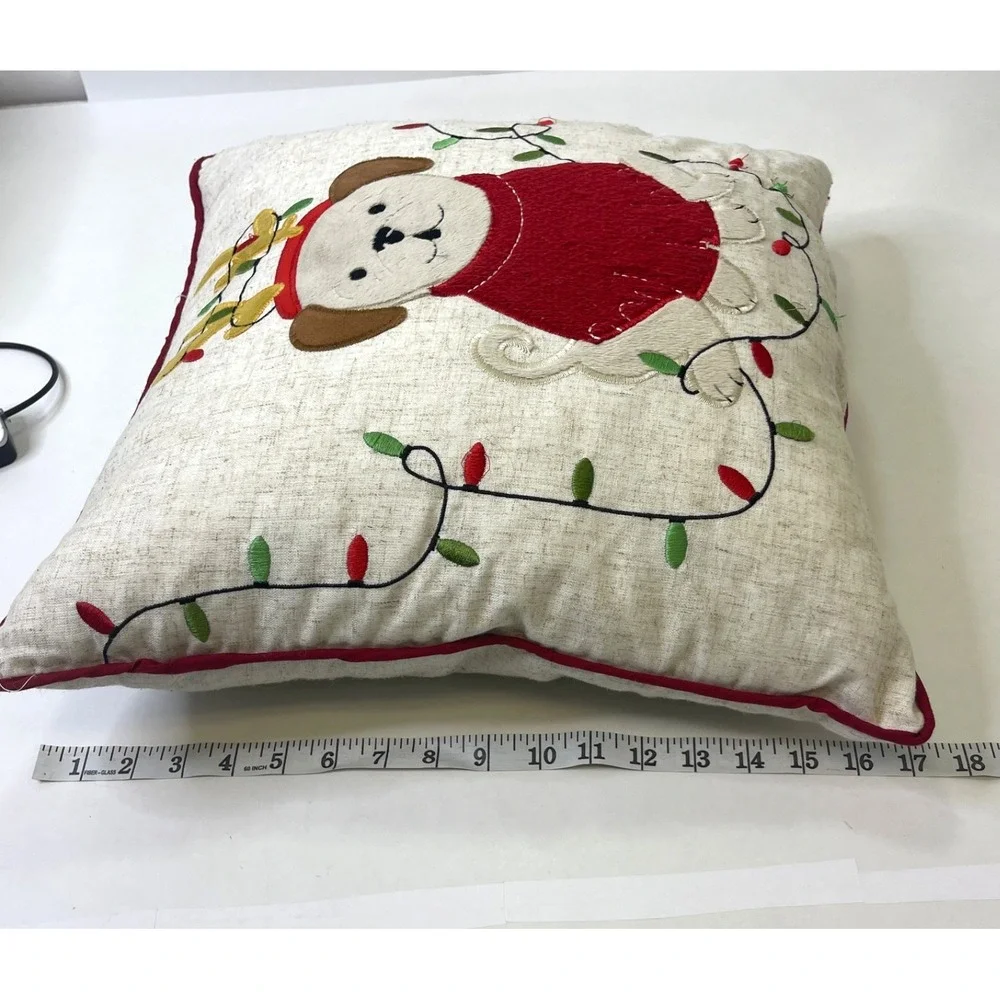 St. Nicholas Square Throw Pillow‎ Christmas Puppy Dog LED Light-Up Decor VIDEO